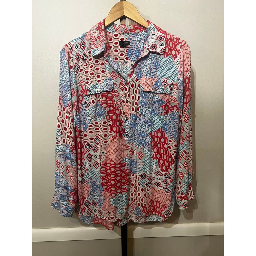 Talbots 100% Rayon Button Down Blouse Patchwork P… - image 2